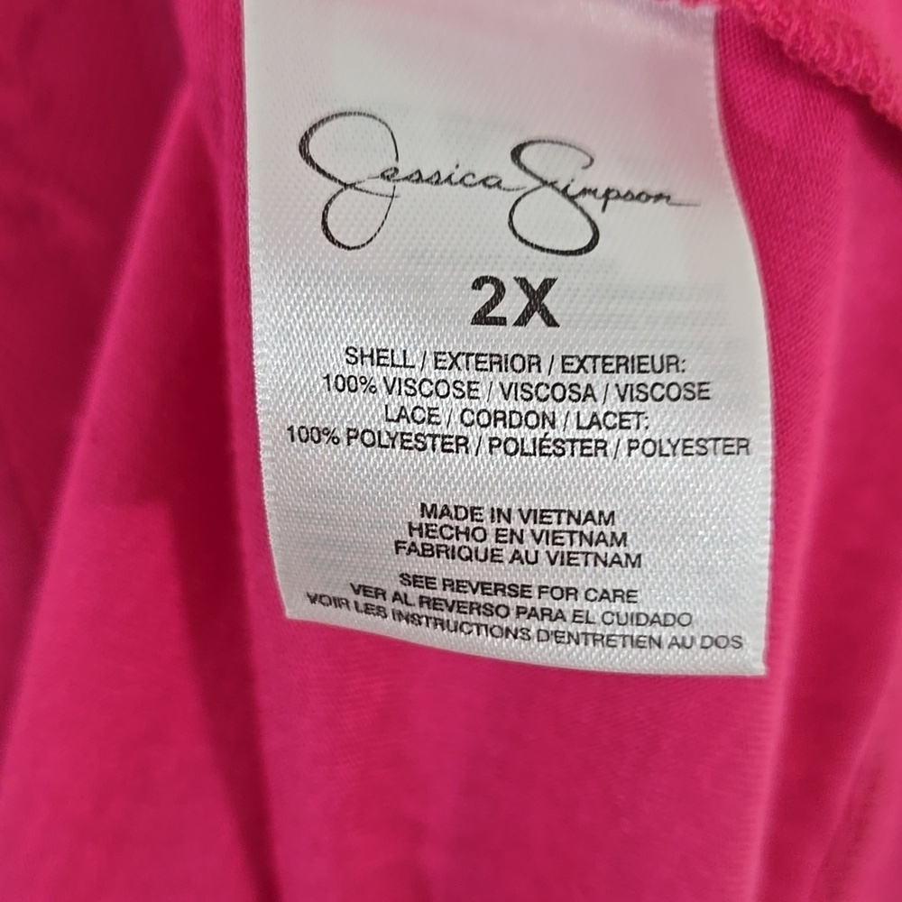 *NEW* Jessica Simpson Veena Lace Top Short Sleeve Bright Pink Feminine Flowy, 2X - Picture 9 of 9